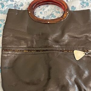 Chic Brown Tote with Tortoise Shell Handles